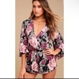 Lulus What's Bloomin' Black Floral Print Romper Small